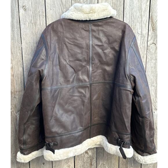 VTG St John’s Bay Brown Leather Pilot Jacket Faux Fur Lining Womens XL Bomber - Picture 10 of 10